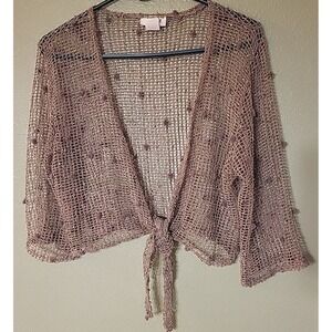 VeJaiz Design‎ Cardigan Womens Small Open Crochet Fishing Net Mermaid Boho Brown